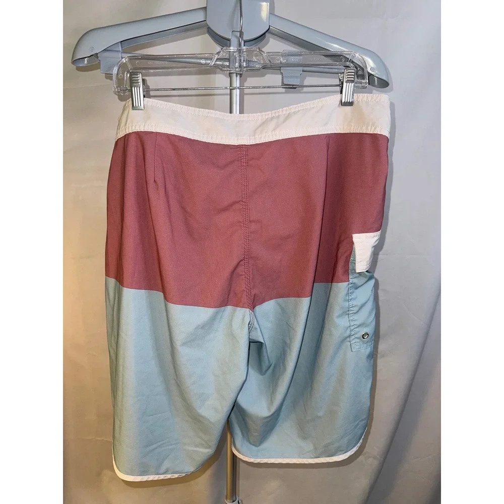 RVCA Industry Mens Board Shorts Size 36 Colorblock Pink Blue Swim Trunks Pocket
